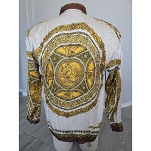 Vintage Silk Barocco Baroque Pattern Gold Brown Button Down Mens Shirt Chac Sz S